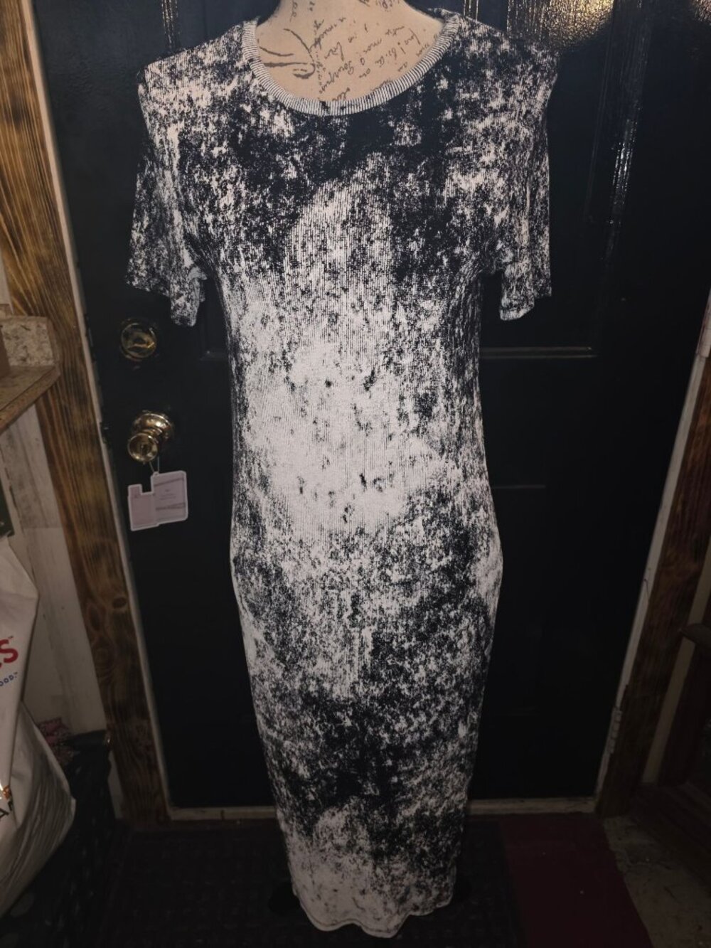 Zara Black & White Tie-Dye Short Sleeve Maxi Dress Size M Viscose Blend